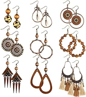 Boho Quartzite Wood Earrings in Sterling Silver for Women - Vintage Tassel Dangles in 9 Bohemian Styles