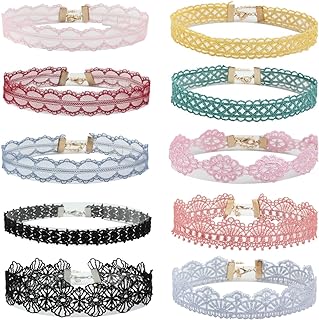 MILAKOO Lace Choker Set for Women 10Pcs Assorted Colorful Boho Necklace Tattoo Flower Ribbon Chokers