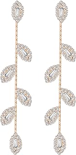 Clip on Earrings for Women Wedding Earrings for Brides Bridesmaid Crystal Rhinestone Leaf Long Non Piercing Dangle Earrings for Women