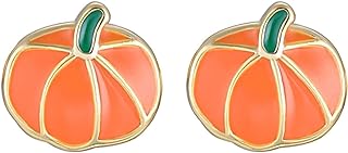 Reffeer Solid 925 Sterling Silver Cute Pumpkin Earrings Stud for Women Teen Girls Halloween Earrings Color Pumpkin Earrings Studs