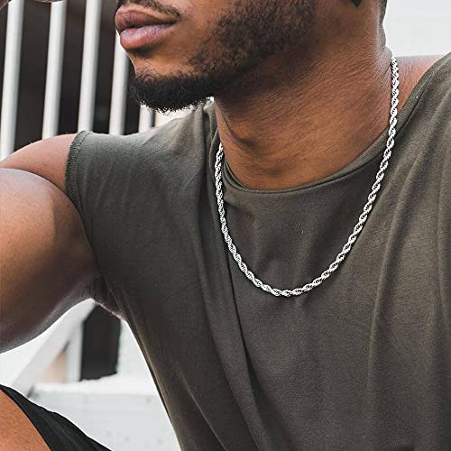 OCHCOH 925 Sterling Silver Clasp Mens Jewelry Mens Gifts 2/2.5/3/4/5mm Rope Chain for Men Women Diamond Cut Chain Necklace 16, 18, 20, 22, 24, 26, 30 Inch