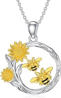 Bee Necklace for Women S925 Sterling Silver Bee Pendant Necklace Mother's Day Valentine's Day Christmas Jewelry Gifts for Mother Wife Daughter