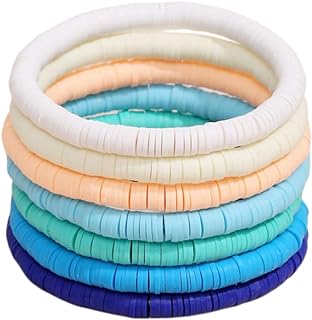 7 Pcs Surfer Clay Bead Bracelets Bohemian Colorful Polymer Beaded Stackable Stretch Bracelet Multicolor Gradient Bracelet Rainbow Bracelet for Women Girls Summer Holiday Beach Jewelry Gifts