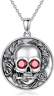 Pirate Skull Necklace 925 Sterling Silver Gothic Skeleton Skull Jewelry for Men Women