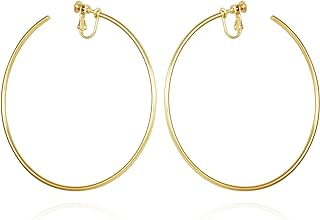 Vince Camuto Clip-On Extra Large Gold-Tone Brass Hoop Earrings with Back Finding for Women