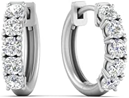 1 Carat 14K Gold Round Cut Five Stone Lab Grown Diamond Hoop Huggie Earrings For Women or 925 Silver (E-H Color, VS1 Clarity)