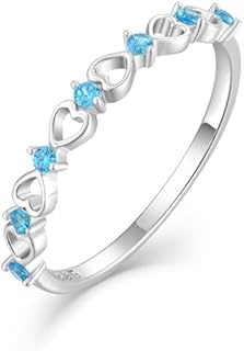 Love Heart Stackble Eternity Dainty Rings for Women, Sterling Silver 925 Stacked Engagement Birthstone Rings for Her Wedding Band Jewelry, Size 5-10