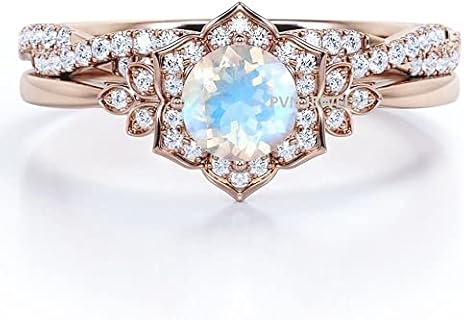 PVN JEWELS Infinity Engagement Wedding Ring Set Created Moonstone Gemstone for Women 925 Sterling Silver