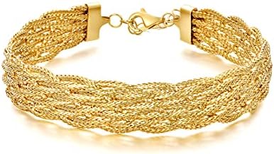 SISGEM 18k Yellow Gold Braided Bracelet for Women, 11mm Width Real Gold Italian Woven Link Bracelet Fine Jewelry Gift for Her, 7.5inch Adjustable Length