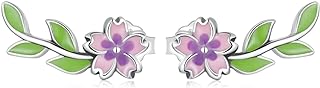Daisy Blossom Stud Earrings for Women and Girls - Sterling Silver Flower Design with Push-Back Mechanism and Pink & Purple Petals - Hypoallergenic Floral Jewelry