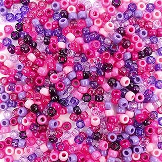 Berry Medley Mix Pony Beads, Made in The USA, 6 x 9mm, Pink & Purple Shades of Colored Plastic Craft Beads for Bracelets, Arts Crafts, Hair braiding, Jewelry, Decorations Accessories, Bulk 500 Beads