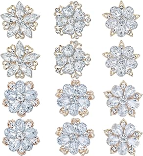 Crystal Rhinestone Flower Prom Brooch with Clutch Clasp for Women in Assorted Designs - Set of 12