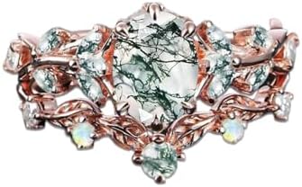 Rose Gold Natural Moss Agate Marquise Engagement Ring Set for Women, Leaf-Inspired Design, 2 Carat Stone Size, Available in 10K, 14K, 18K, for Wellness and Aesthetic Value