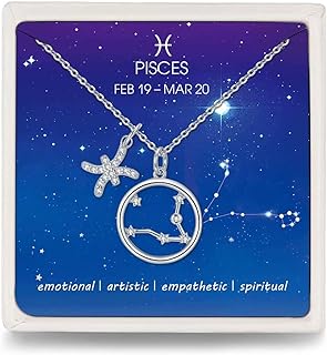 Sterling Silver Cable Chain Zodiac Pendant Necklace with Cubic Zirconia Gems - Elegant Birthday Gift for Women and Girls by Presentski