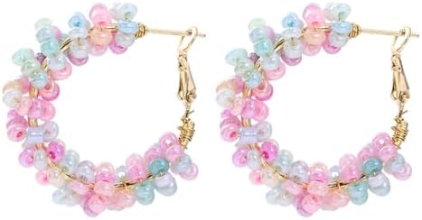 Daisy Hoop Dangle Earrings with Alloy Chain for Women, Handmade Bohemia Design, Hypoallergenic for Sensitive Ears, Ideal for Spring and Summer