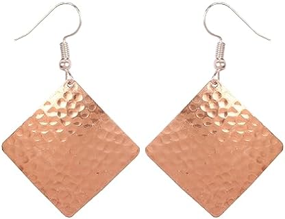 'Handcrafted Touchstone Indian Bollywood Square Earrings, Lightweight Copper with Push Back Functionality'