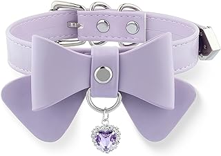 Women Leather Bow Choker Collar With Heart-shape Rhinestone, Adjustable Cute Kitten Bow Necklace For Girls