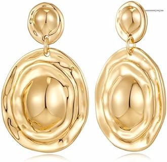 Gold Earrings Hammered Dangle Earrings for Women Drop Earring Trendy Geometric Statement Jewelry Gifts for Her