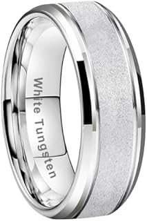 8mm Black/White/Gold Tungsten Rings for Men Women Promise Engagement Wedding Bands Sandblasted Finish Beveled Edges Comfort Fit