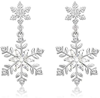 Christmas Snowflake Earrings Winter Holiday Rhinestone Snowflake Flower Drop Dangle Earring Xmas Thanksgiving Holiday Party Jewelry Gifs for Women Girls (Silver)