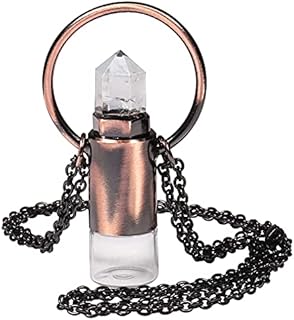 Yatming Rock Quartz Crystal Essential Oil Diffuser Necklace with Stainless Steel Chain for Women and Men, Pointed Perfume Bottle Design
