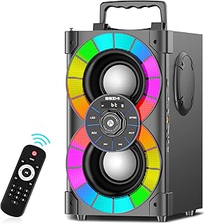 BSZHI Altavoz Bluetooth Portátil 80W, Sonido Estéreo Potente y Graves Intensos, con Luces LED y Radio FM. Ideal para Fiestas en Interiores y Exteriores