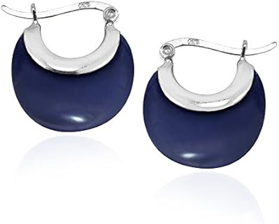 Crescent Moon Shaped Sterling Silver Lapis Hoop Earrings with V-Lock Back Finding for Stylish Women and Lunar Jewelry Enthusiasts