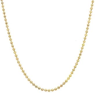 14k Solid Yellow Gold 1 mm Diamond-Cut Bead Chain Necklace, Lobster Claw - 16 Inches, 1.7gr.