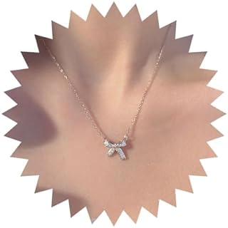 Boho Crystal Bow Choker Necklace Cz Bow Pendant Necklace Rhinestone Bow Tie Necklace Silver Bowknot Collar Necklace Jewellery for Women and Girls