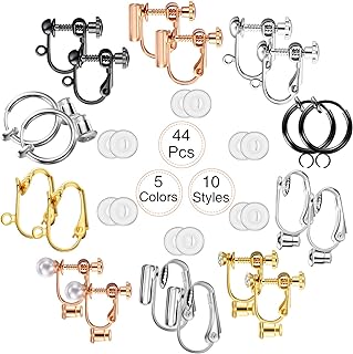 Hicarer 10 Pairs Non Pierced Earrings Clip-on Earrings Converter Components with Post for Non-Pierced Ears, with 12 Pairs Comfort Earring Pads for Women and Girl (Multi-Type Series)