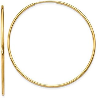 14k Yellow Gold 1.25mm Tube Continuous Endless Hoop Earrings .55 to 2.28 Inches