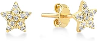 GELIN 14k Solid Real Gold Diamond Star Stud Earrings for Women