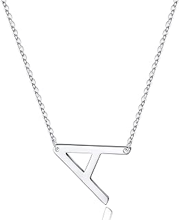 S925 Sterling Silver Sideways Initial Necklaces for Women, Dainty Hypoallergenic Sterling Silver Letter A-Z Pendant Necklace Silver Sideways Initial Letter Necklace for Women Girls Jewelry Gifts