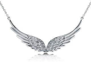 BERRICLE Sterling Silver Angel Wings Cubic Zirconia CZ Fashion Pendant Necklace for Women, Rhodium Plated