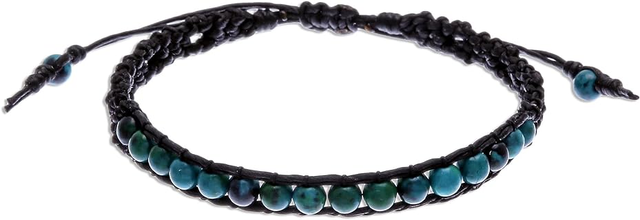 No Clasp Serpentine Beaded Bracelet with Sliding Knot, Bead Chain, Unisex Design, from Thailand, Crafted from Sterling Silver and Authentic Gemstone 'Delirious in Black'