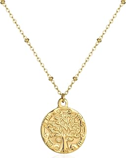 Tree of Life Gold Coin Pendant Necklace,Women's Classic Charm Necklace，14K Gold Plated Versatile Women's Jewelry for Daily Wear and Special Occasions