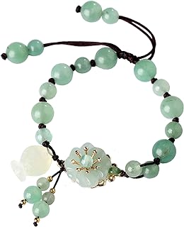 Vintage Prosperity Flower Natural Dongling Jade Beaded Bracelets for Women, Adjustable Braided Rope Tassels Good Luck Fish-Shaped Pendant Jewelry Bracelets for Friends Gifts