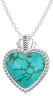 Genuine Turquoise Necklace 925 Sterling Silver Natural Turquoise Gemstone Pendant Vintage Bohemian Western Jewelry Gifts for Women Girls