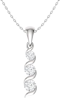 Spring Ring Clasp, Princess Cut Diamond Pendant Necklace, Cable Chain, White Gold for Her: Diamondere Natural and Certified Three-Stone Design