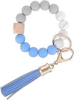 Weixiltc Keychain for Women, Silicone Bead Bracelet Key Ring with Leather Tassel