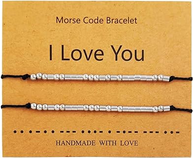 Morse Code Bracelet Pinky Pomise Distance Matching Bracelets Handmade Bead Adjustable String Friendship Bracelet for Women 2Pcs
