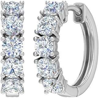 2-3 1/10 Carat Diamond Hoop Earrings, 14K White Gold, Hinge With Notched Post, for Women, Round Shape Design