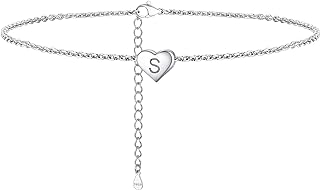 ChainsProMax Women Solid Silver Heart Ankle Bracelets, Summer Foot Chain, A to Z Initial Anklet, Adjustable-Send Gift Box