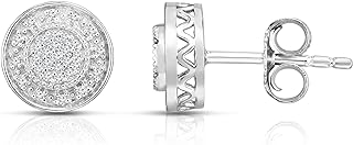 NATALIA DRAKE 1/10 Cttw Diamond Stud Earrings for Women in 925 Sterling Silver with Rhodium Plating Round Halo Flat Pave Color H-I/Clarity I2-I3