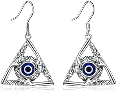 CRMAD Evil Eye Earrings Sterling Silver Evil Eye Protection Hands Triangle Dangle Earrings for Women Girls