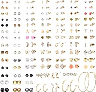 LOLIAS 93 Pairs Assorted Multiple Stud Earrings Set for Women Cute Simple Faux Pearl Hoop Earrings Bar Moon Star CZ Stud Earring Jewelry