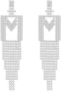 KAERUN Cubic Zirconia Initial Dangle Earrings with Alloy Chain for Women, Push Back Drop Design