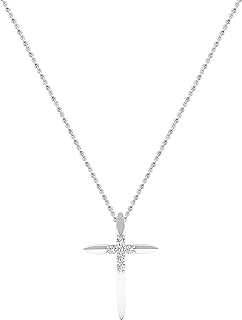 Rose Gold White Diamond Cross Pendant Necklace with Anchor Chain and Spring Ring Clasp for Women - Dazzlingrock Collection