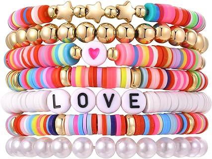 Boho Style Y2K Beaded Stretch Bracelets with Bead Chain for Women - Stainless Steel Surfer Bead Set with Star and Heart Charms