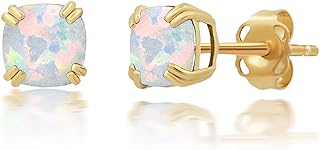 Birthstone Earrings for Women 5mm Cushion Cut Gemstone Stud – Solid 10k Yellow & White Gold Jewelry – Hypoallergenic with Double Prong Styled Push Back Studs by Nicole Miller Fine Jewelry